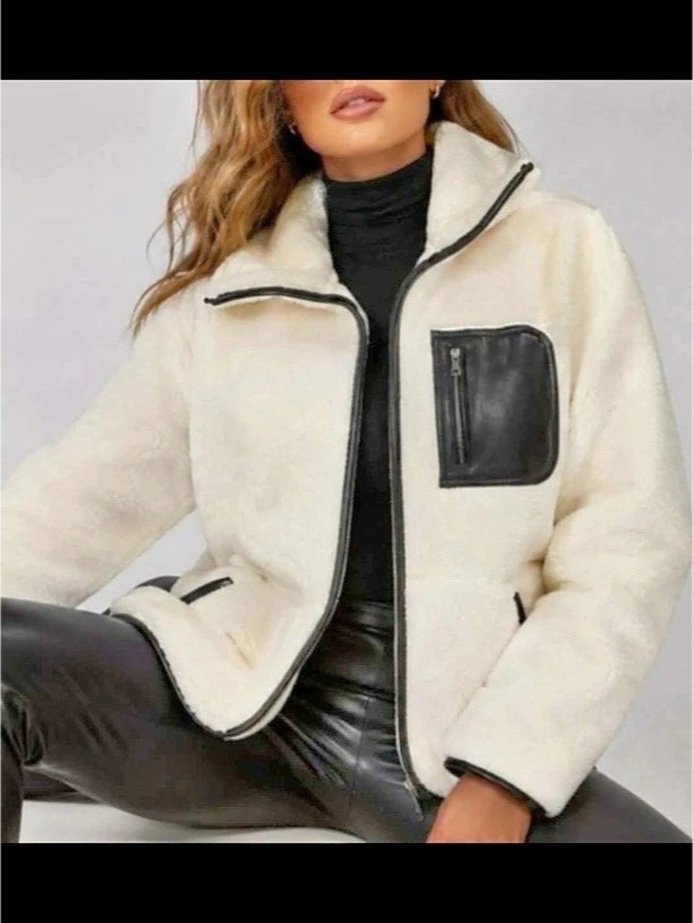 SPANX Fleece Full Zip Jacket in Cream Size Medium NWT